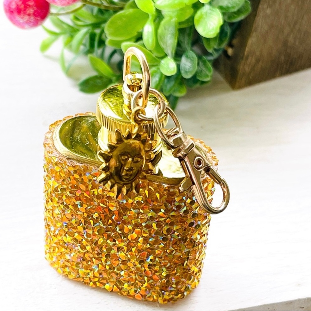 MINI FLASK crystal encrusted keyring IRIDESCENT keyfob CELESTIAL mini flask GOLD - Picture 12 of 13